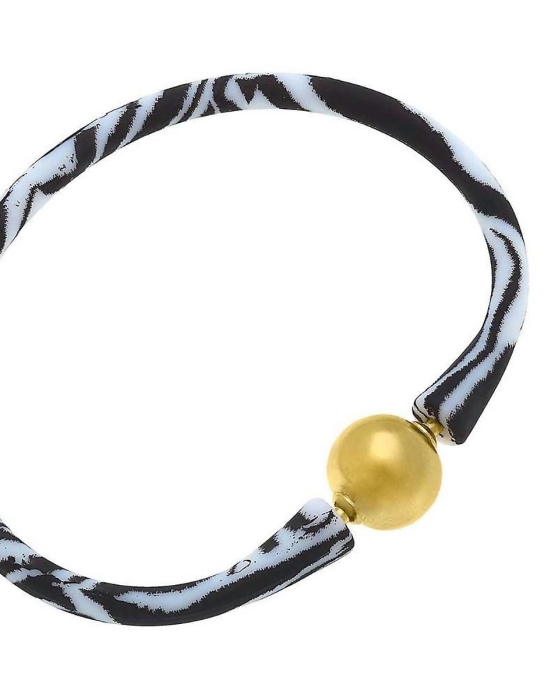 Front of a size O/S Bali Gold Bead Silicone Bracelet in Zebra in Zebra by Judson & Company. | dia_product_style_image_id:330292